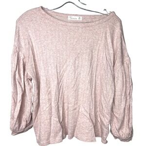 89th Madison Women's M Medium Pink Ribbed Balloon Sleeve Knit Top‎ Blouse Shirt